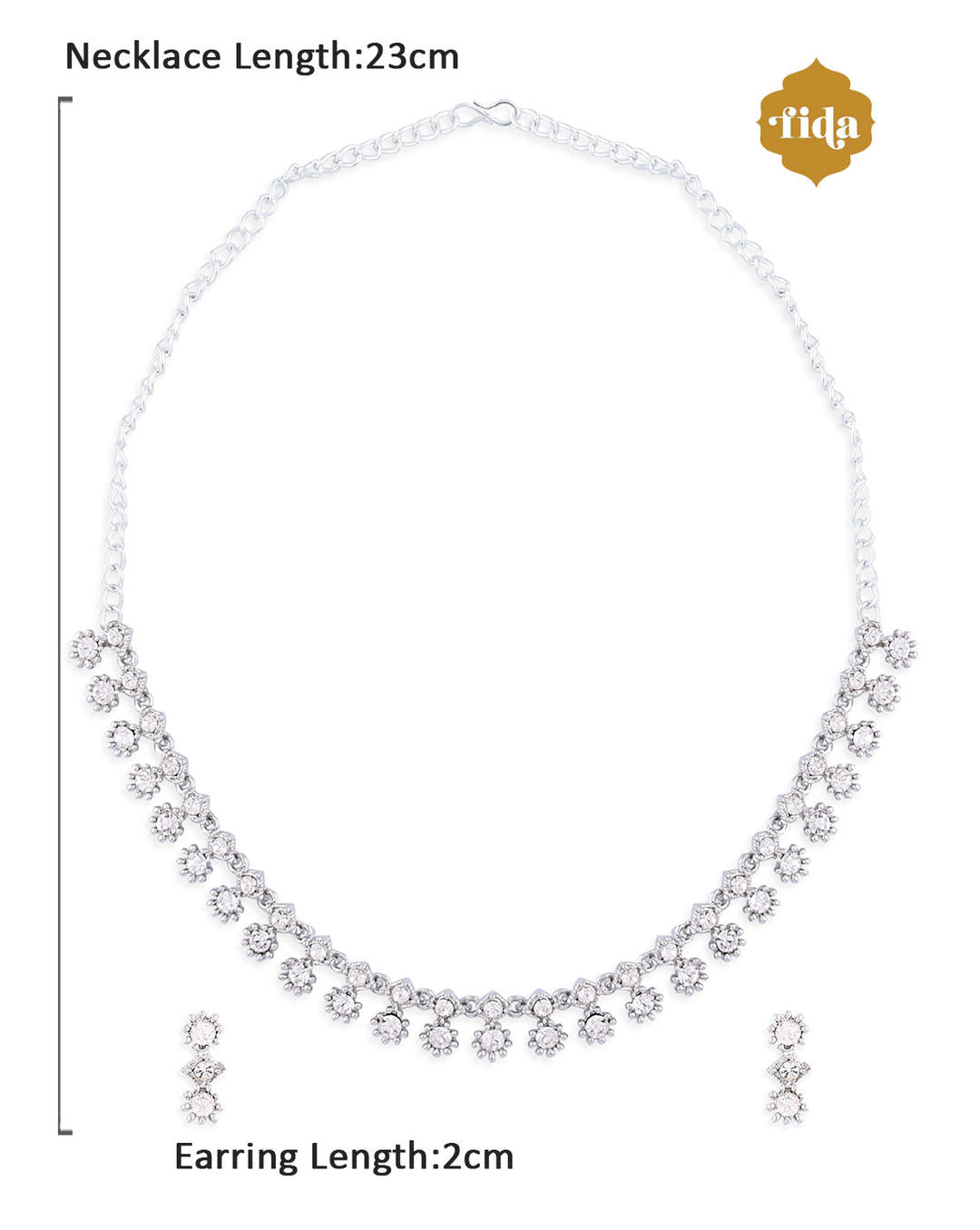 silver-plated floral jewellery set with a necklace and earrings dimension