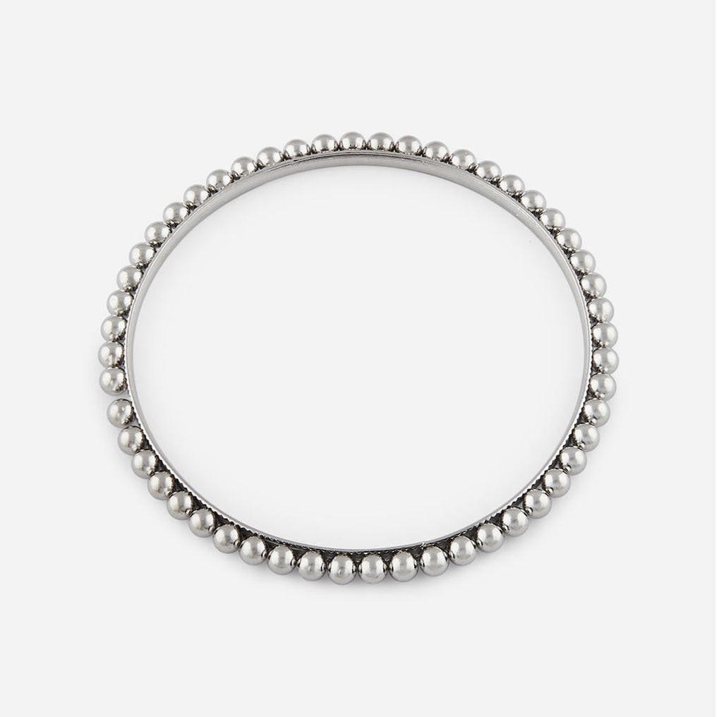Set of 10 silver-plated metal bangles with beaded detailing – elegant traditional jewellery for women