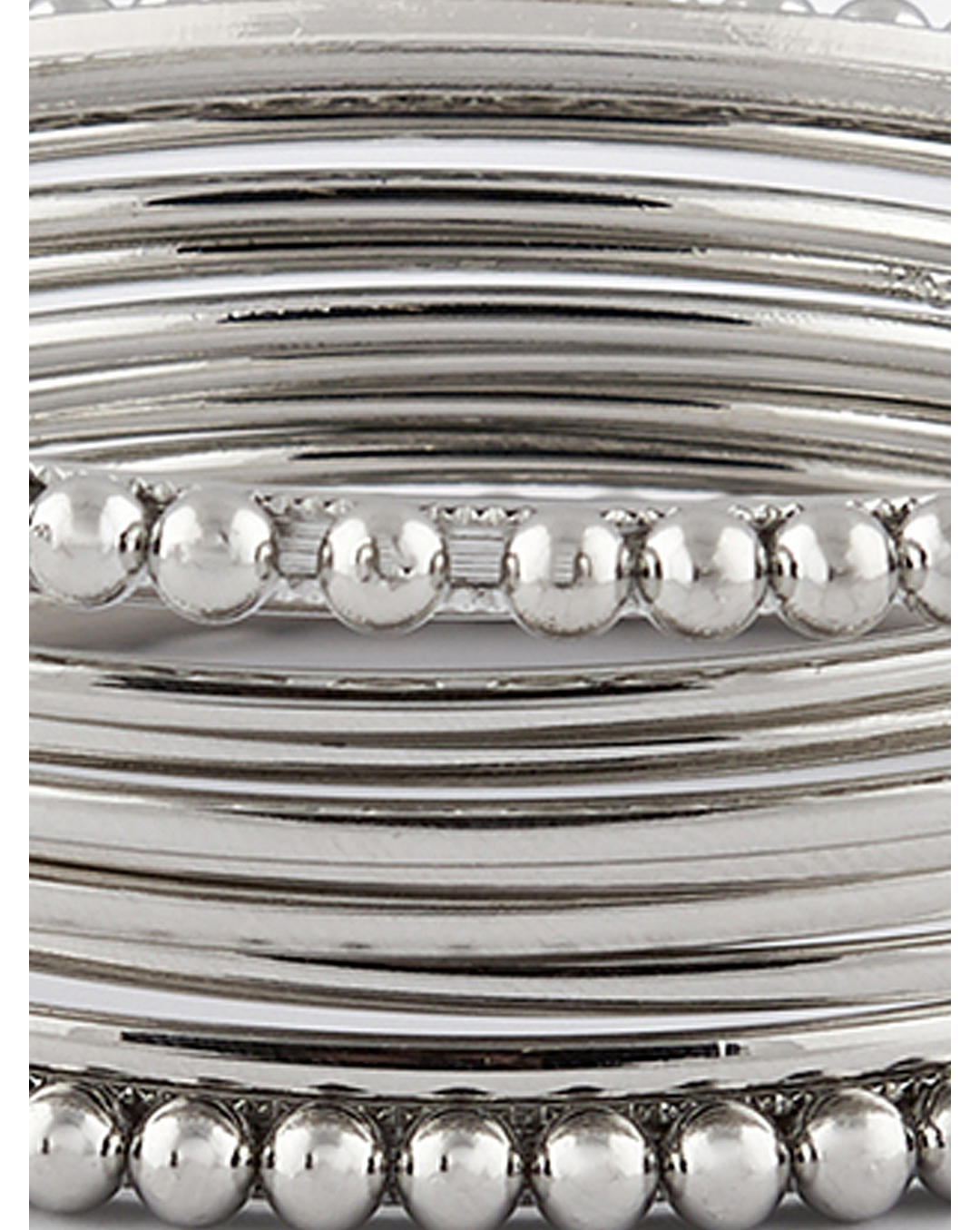 Set of 10 silver-plated metal bangles with beaded detailing – elegant traditional jewellery for women