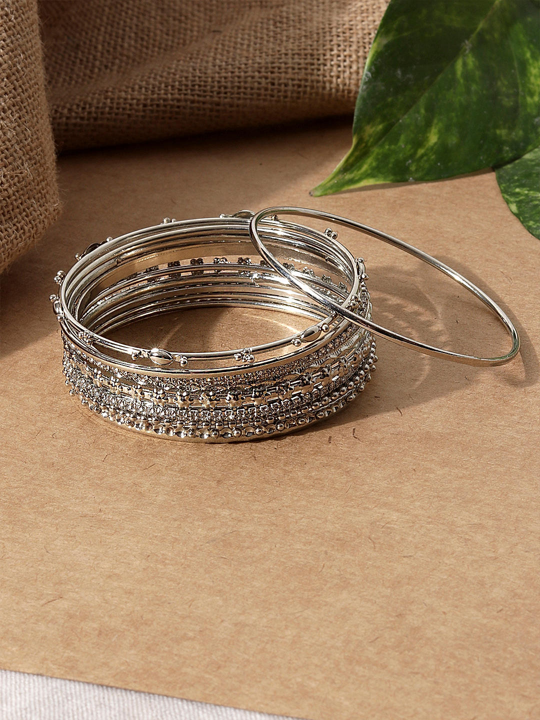 Fida Ethnic Traditional Set Of 10 Classic Silver Bangle Set For Women(2.6)