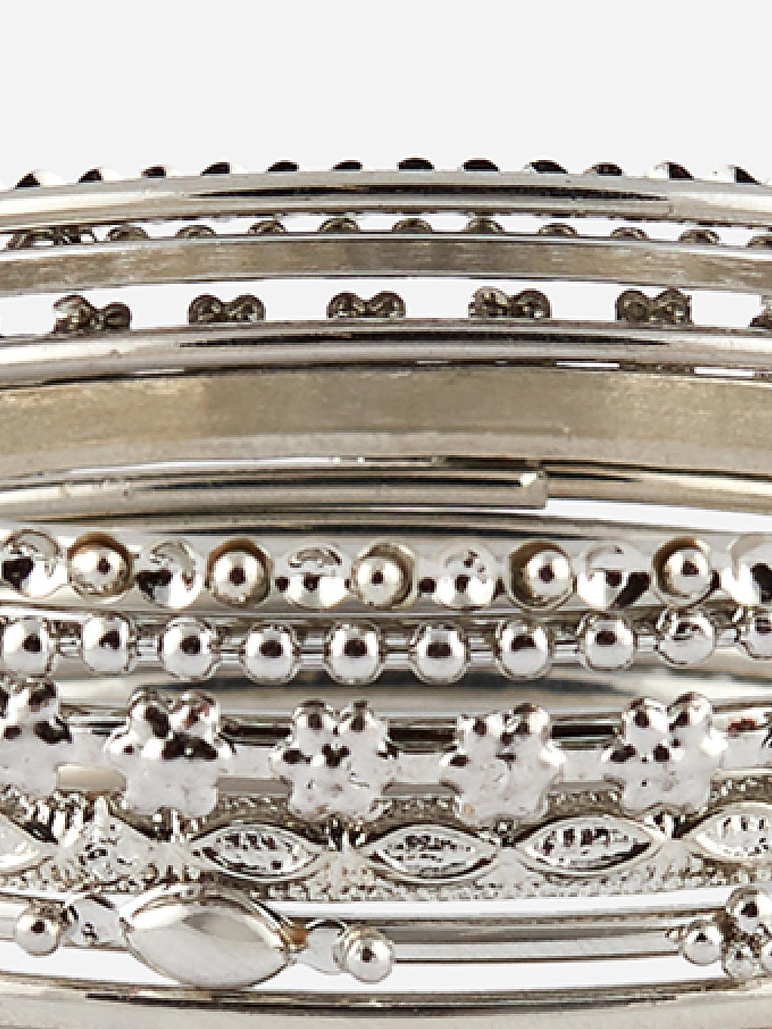 Fida Ethnic Traditional Set Of 10 Classic Silver Bangle Set For Women(2.6)