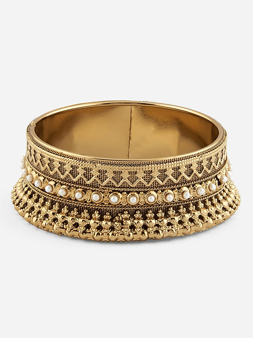 Fida ethnic gold-plated bangles with bold design and pearl accents – classic traditional jewellery set of 2 for women