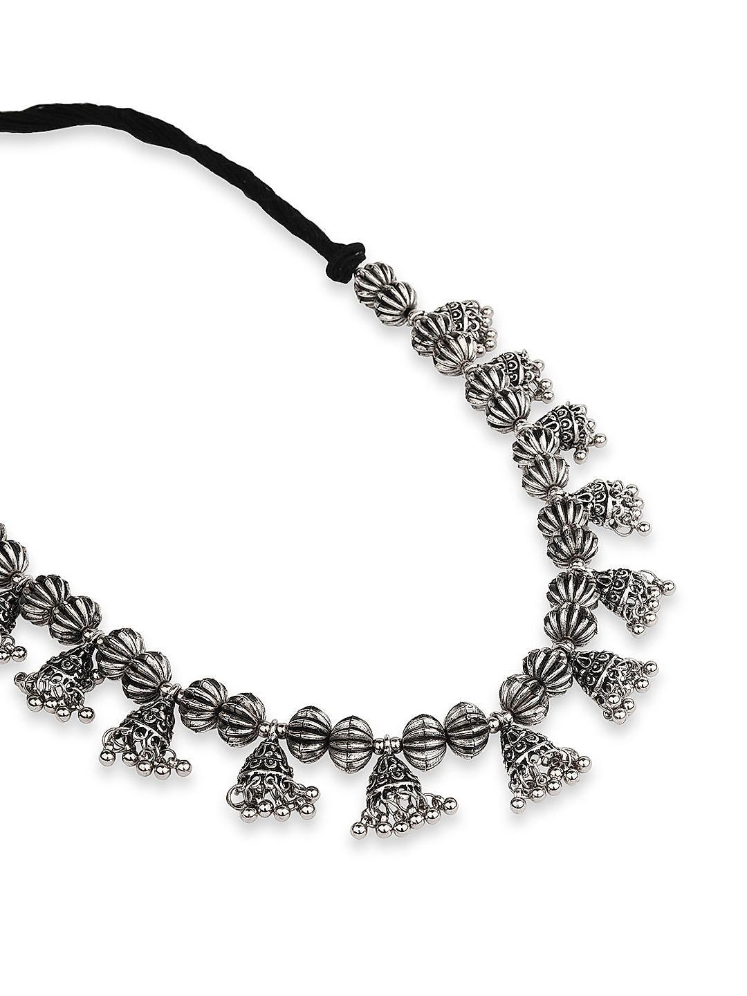 Fida Ethnic Silver Plated Oxidised Jhumka Drop Necklace For Women