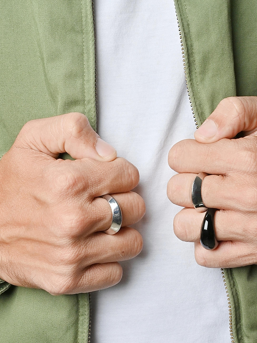 Urban Edge Black Silver Ring Trio (Set of 3)