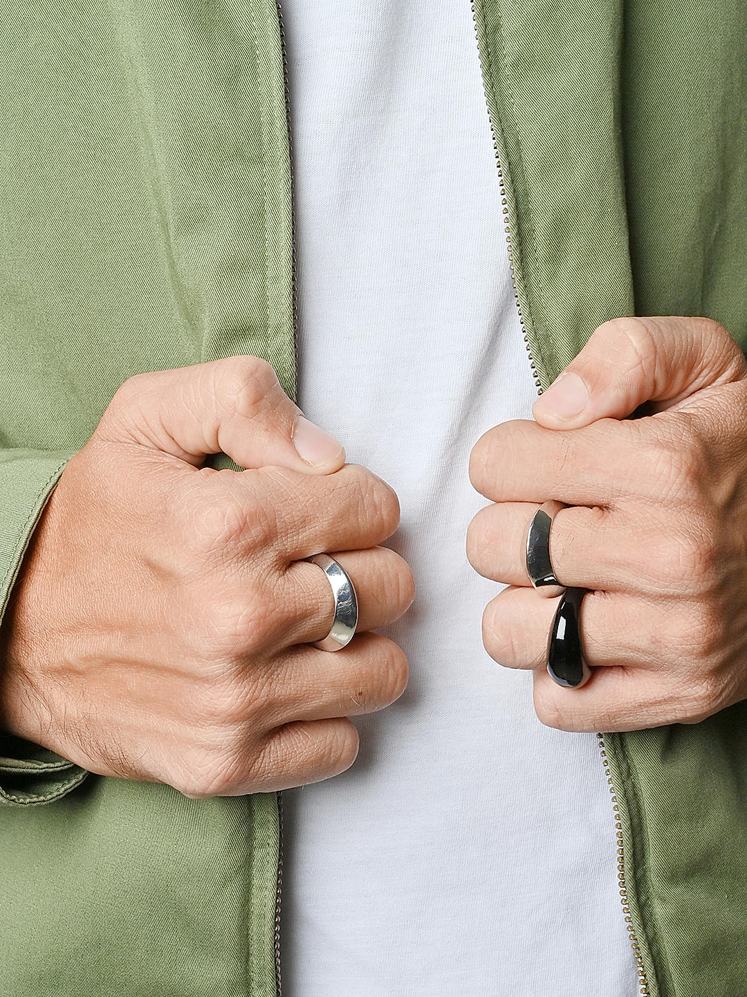 Urban Edge Black Silver Ring Trio (Set of 3)