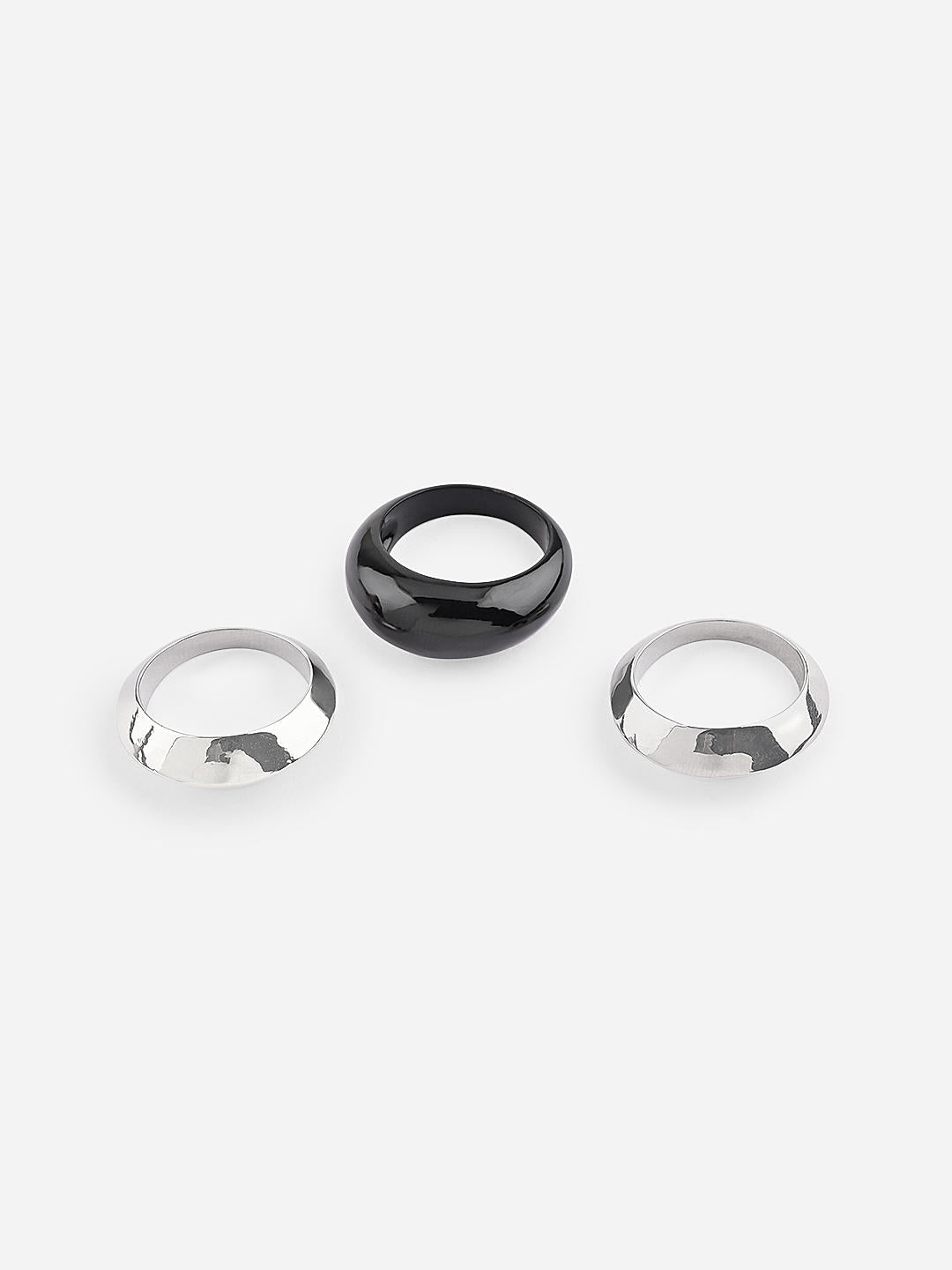 Urban Edge Black Silver Ring Trio (Set of 3)