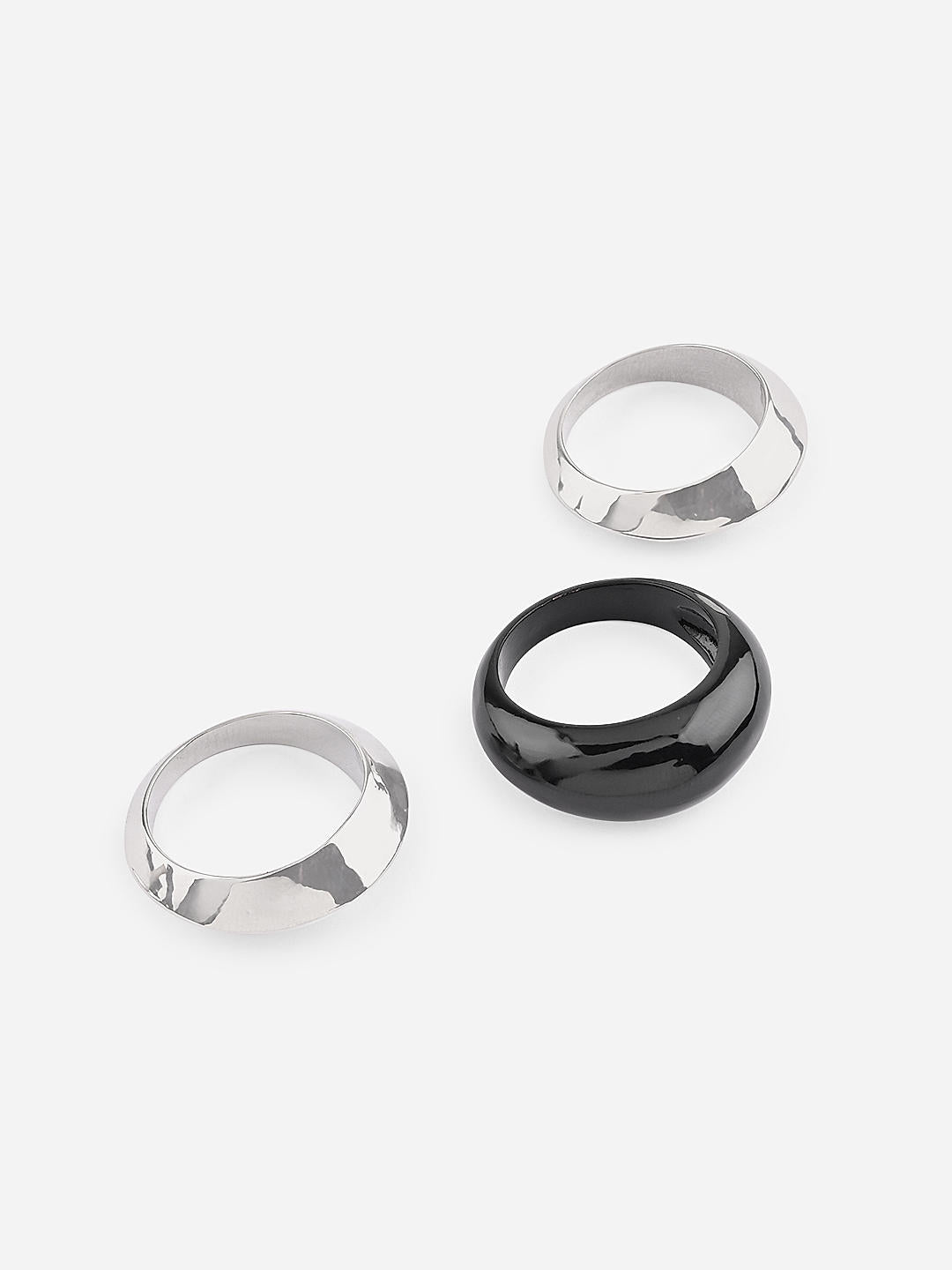 Urban Edge Black Silver Ring Trio (Set of 3)