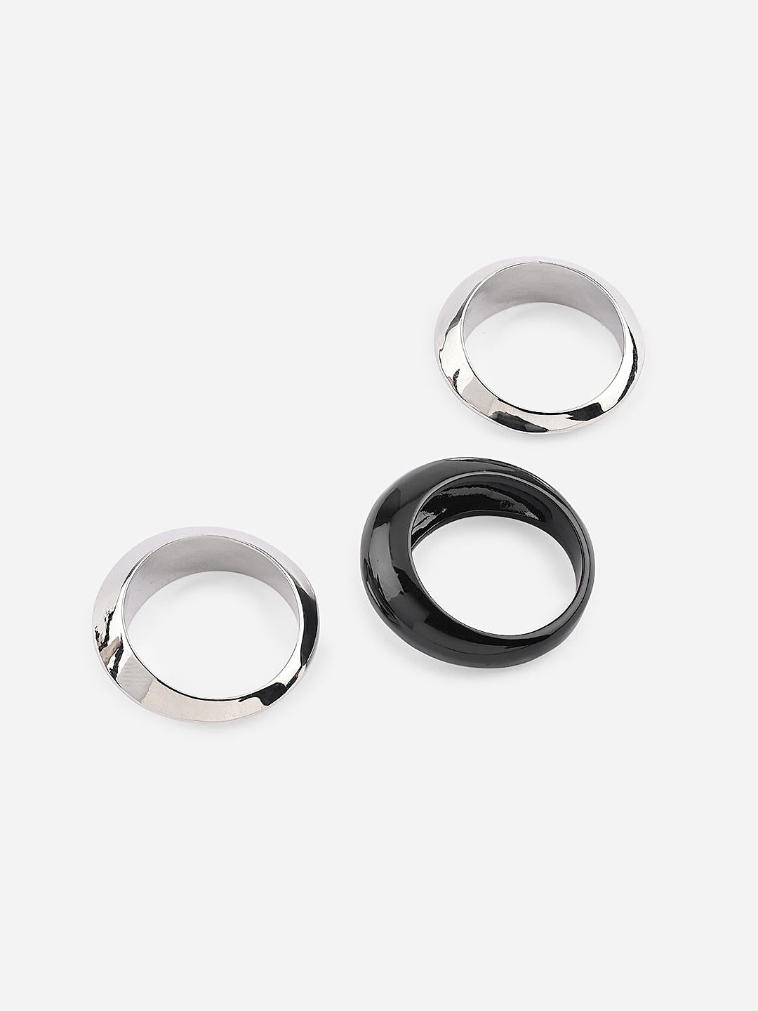 Urban Edge Black Silver Ring Trio (Set of 3)