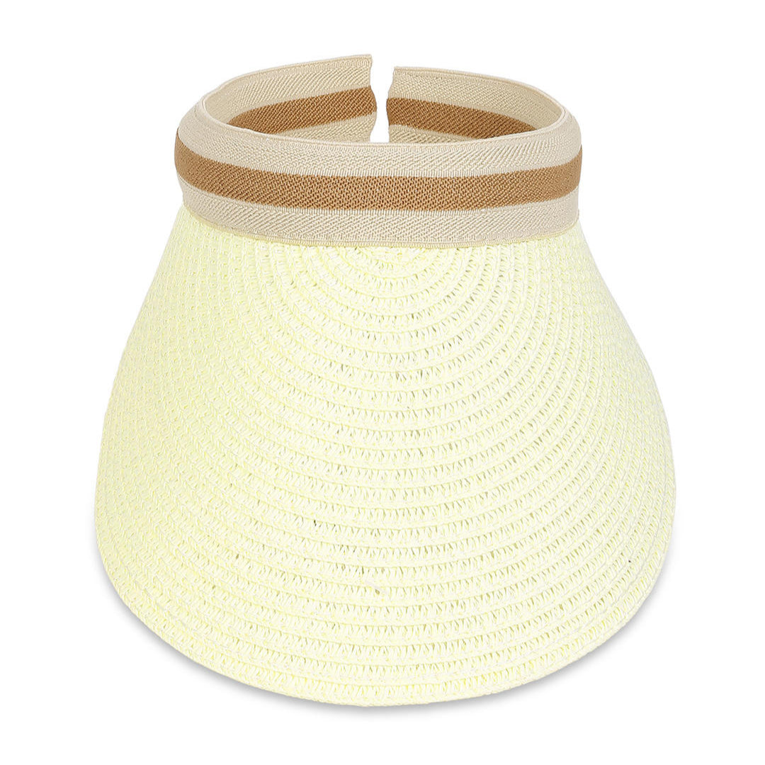 A white visor hat with a beige curved brim.