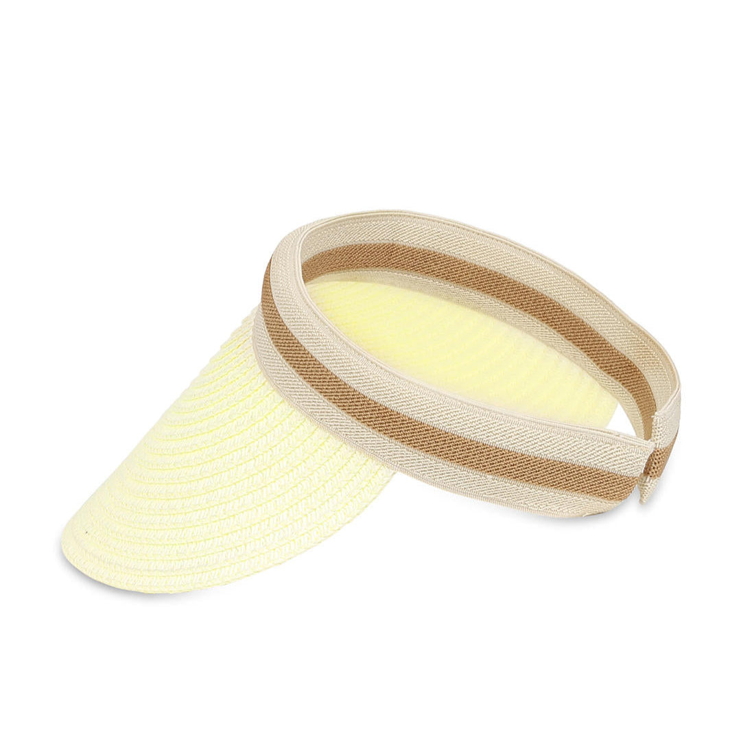 A white visor hat with a beige curved brim.