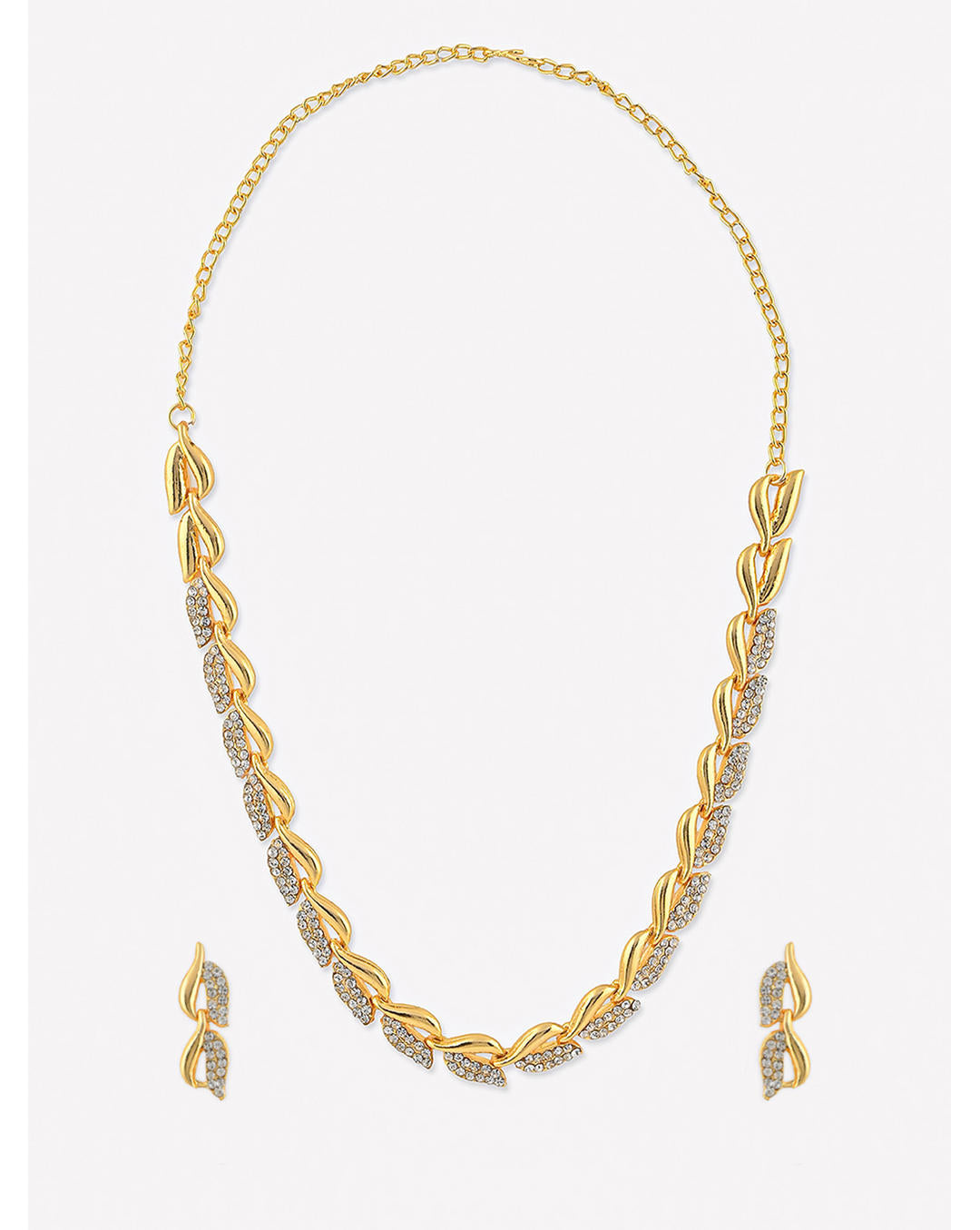a gold-plated choker necklace and earrings with a floral design adorned with American diamonds.