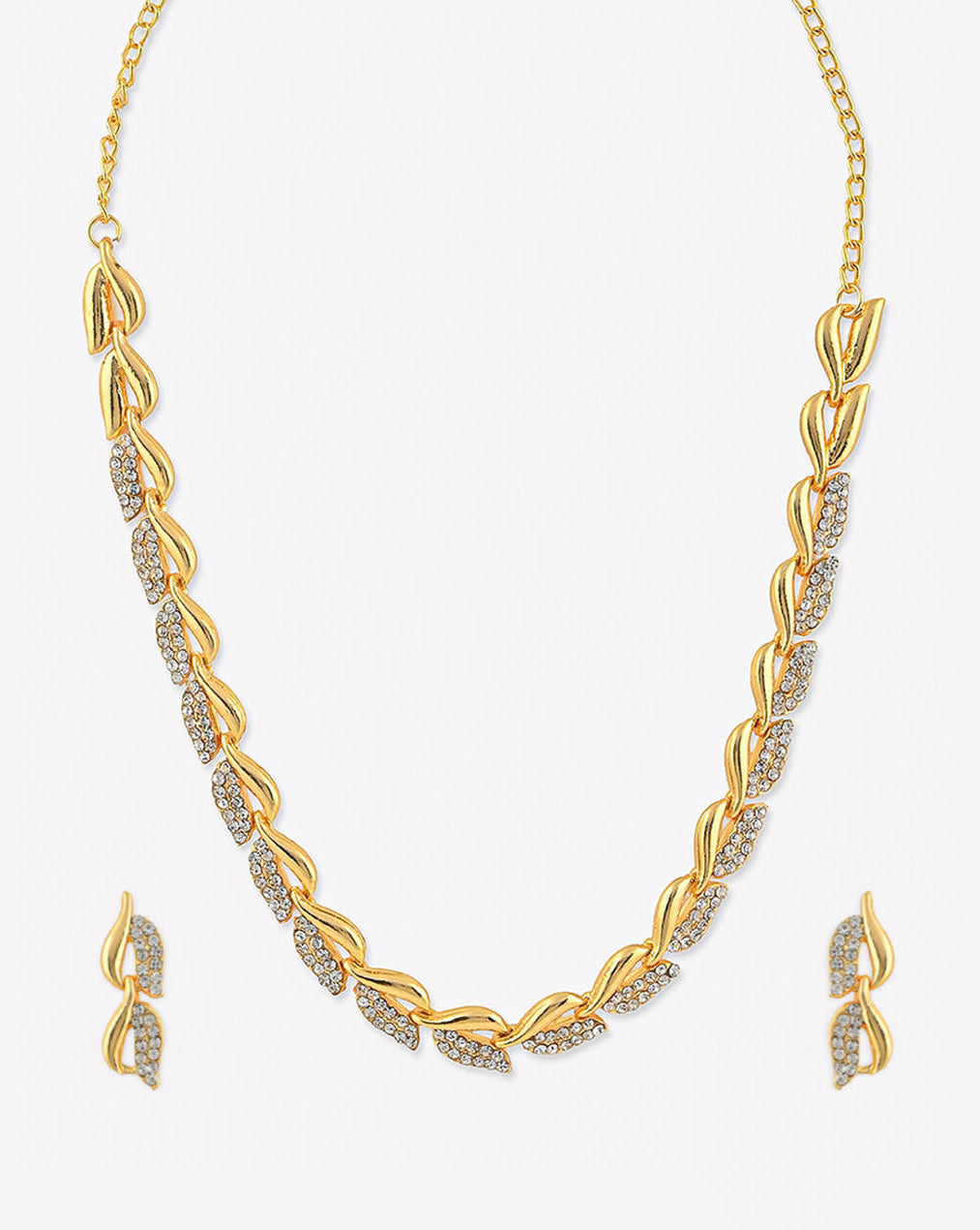 a gold-plated choker necklace and earrings with a floral design adorned with American diamonds.