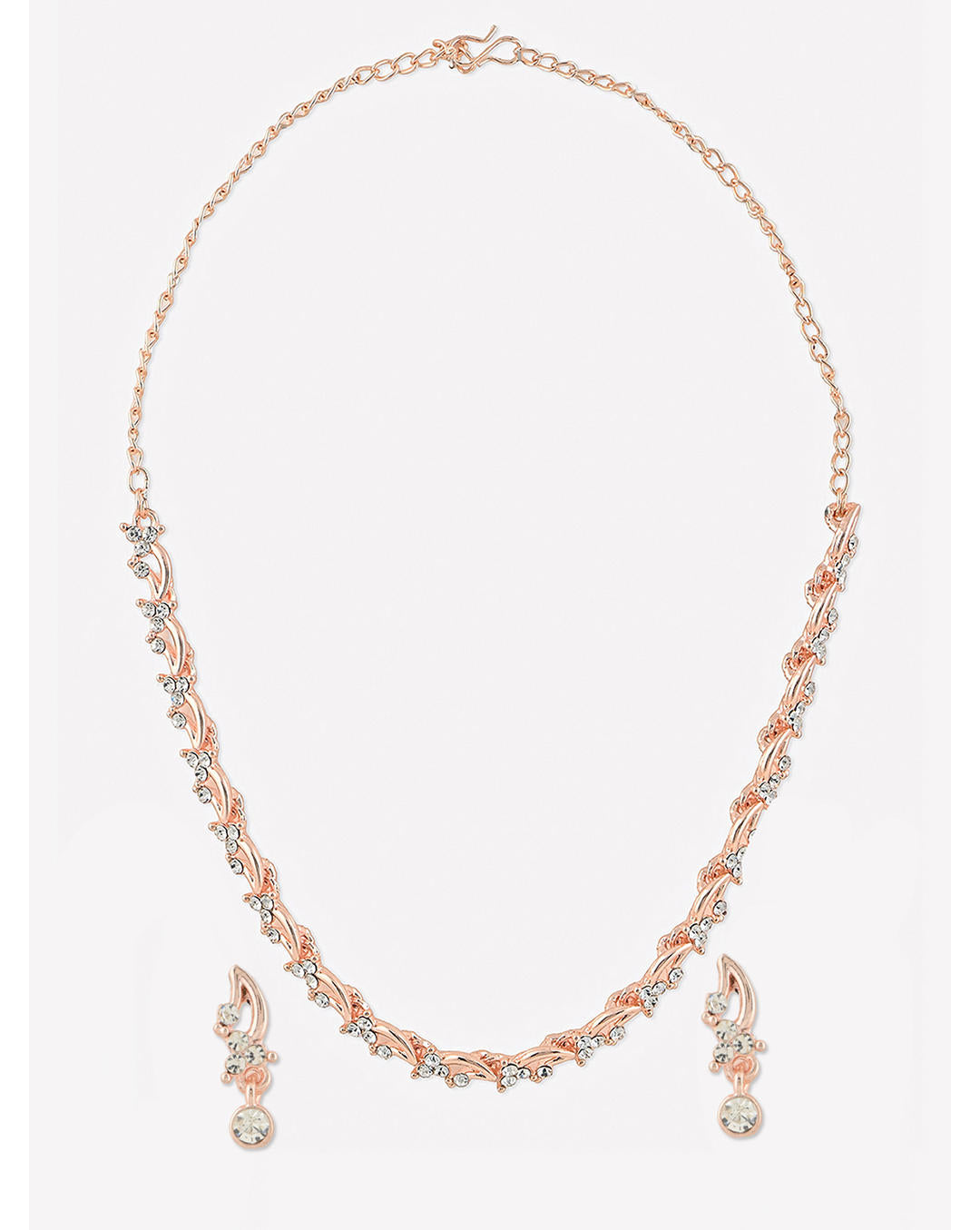 luxurious rose gold and American diamond floral party jewellery set, including a necklace and earrings.