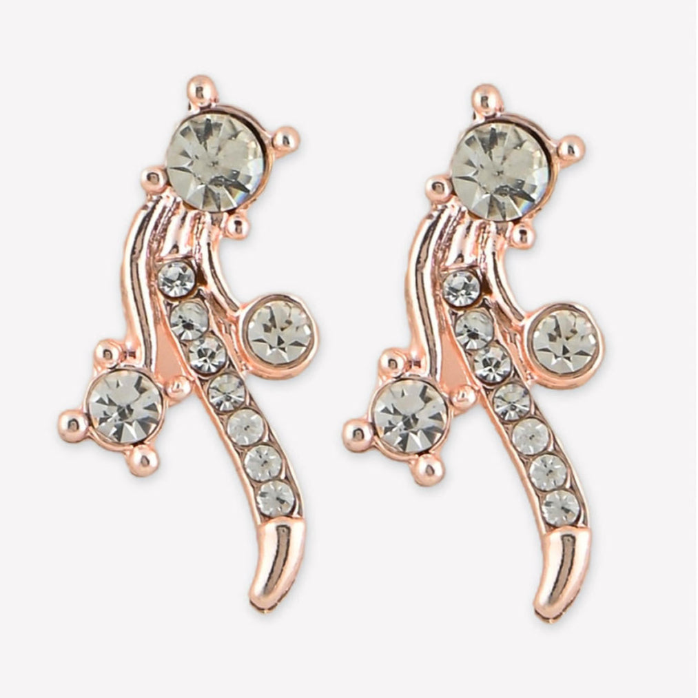a rose gold floral party earrings set with sparkling stones.