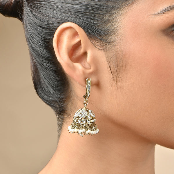Gold Kundan Dome Jhumka Earrings