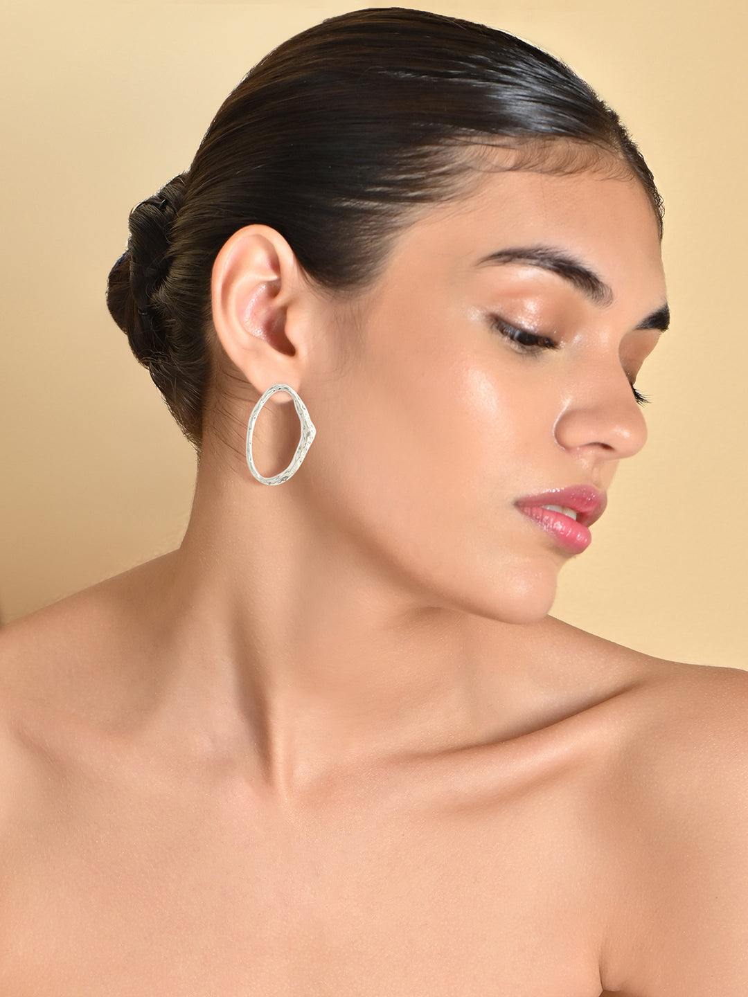 Gleaming Oval Silver Stud Earrings