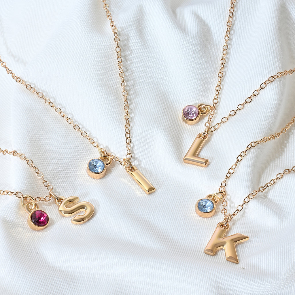 Personalised Initials & Birthstone Charms Necklace