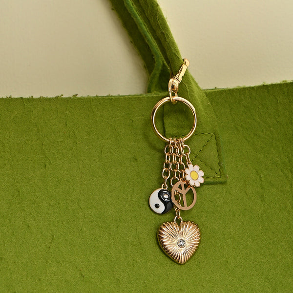 Golden Daisy Yin-Yang Heart Bag Charm