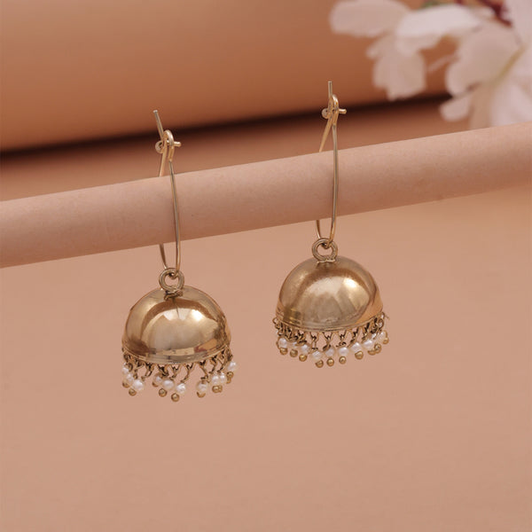 Gulnaz Mehndi Gold Pearl Drop Jhumkas