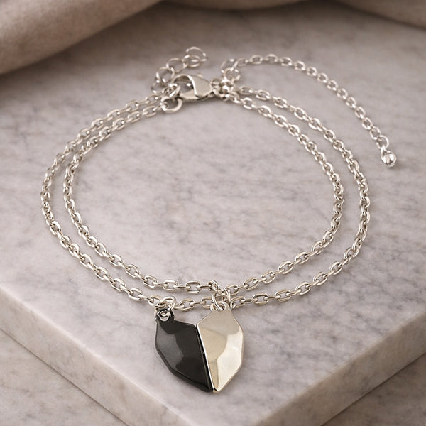 Silver-Black Magnetic Heart Promise Bracelets (Set of 2)
