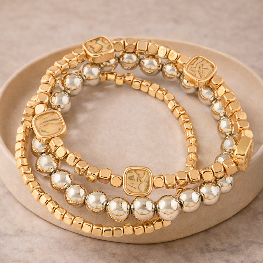 Golden Beaded Bracelet Stack (Set of 3)