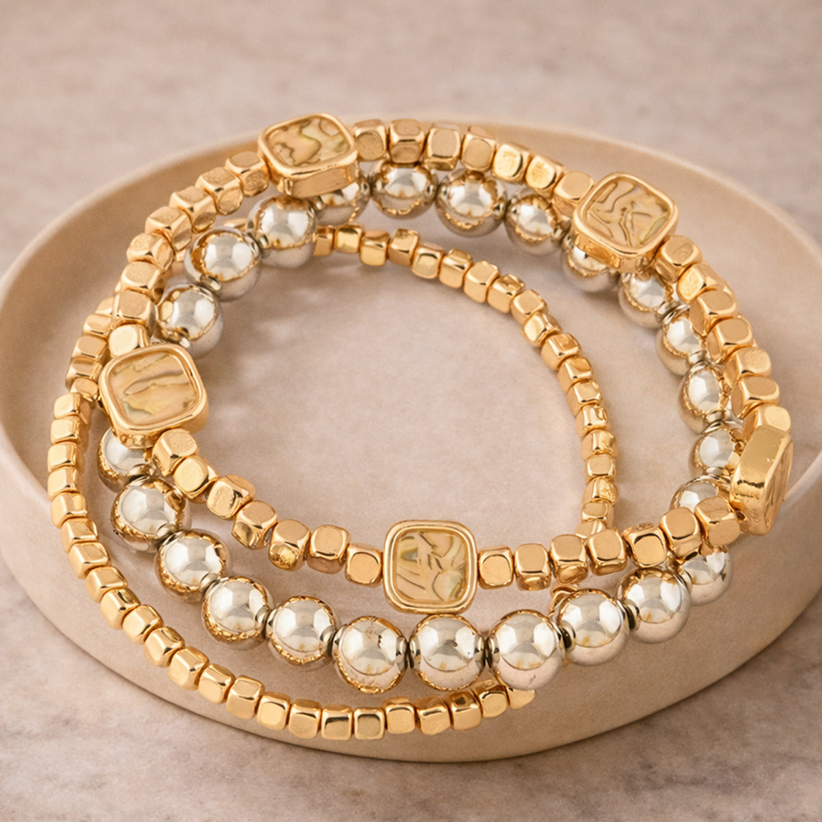 Golden Beaded Bracelet Stack (Set of 3)