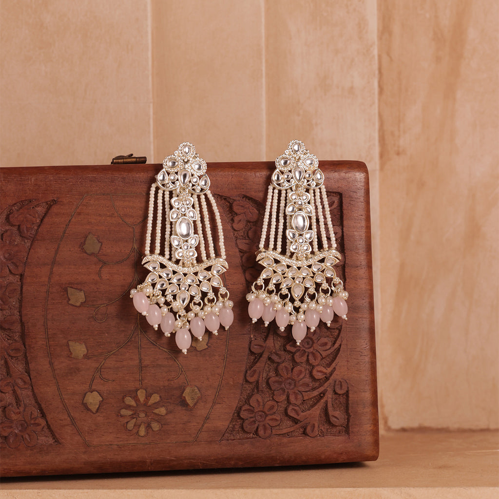 Blush Radiance Kundan & Pearl Drop Statement Earrings