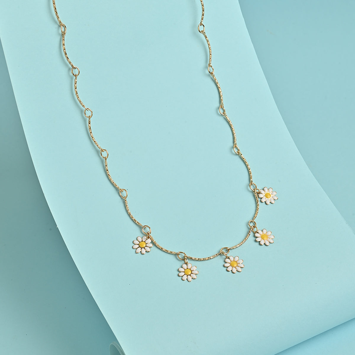 Golden Daisy Multi-Charm Enameled Floral Necklace