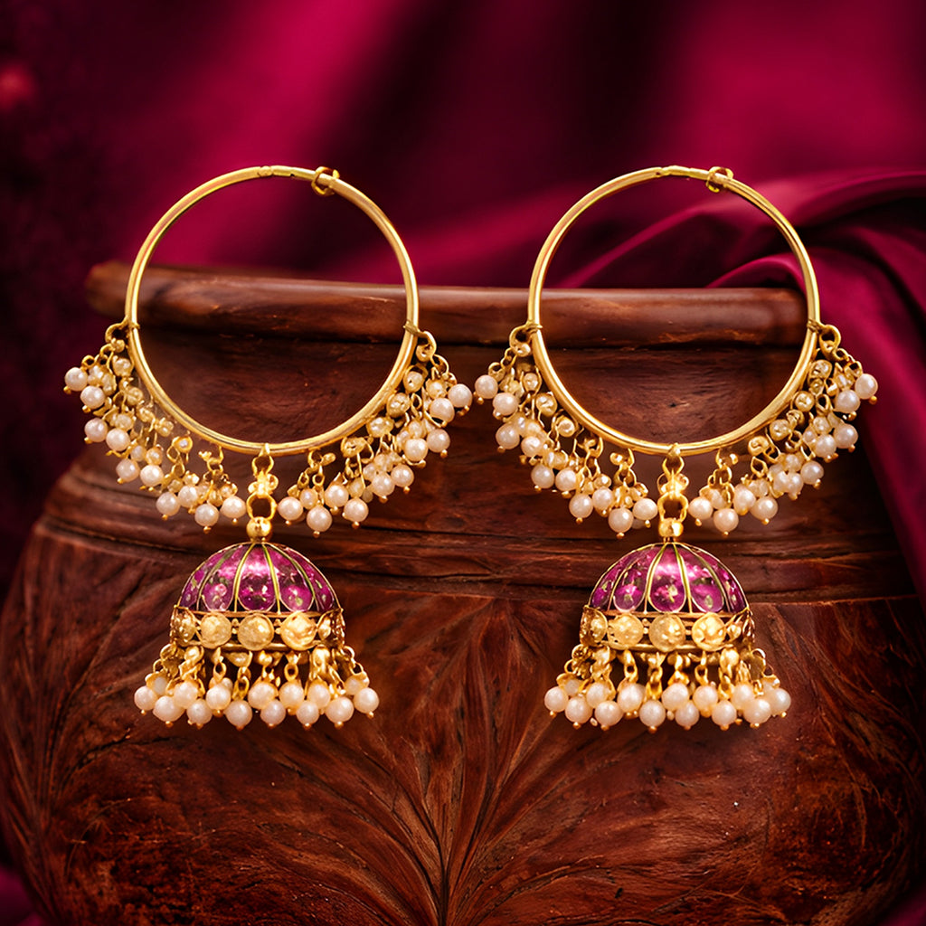 Handcrafted Classic hoop Meenakari Jhumka Earring