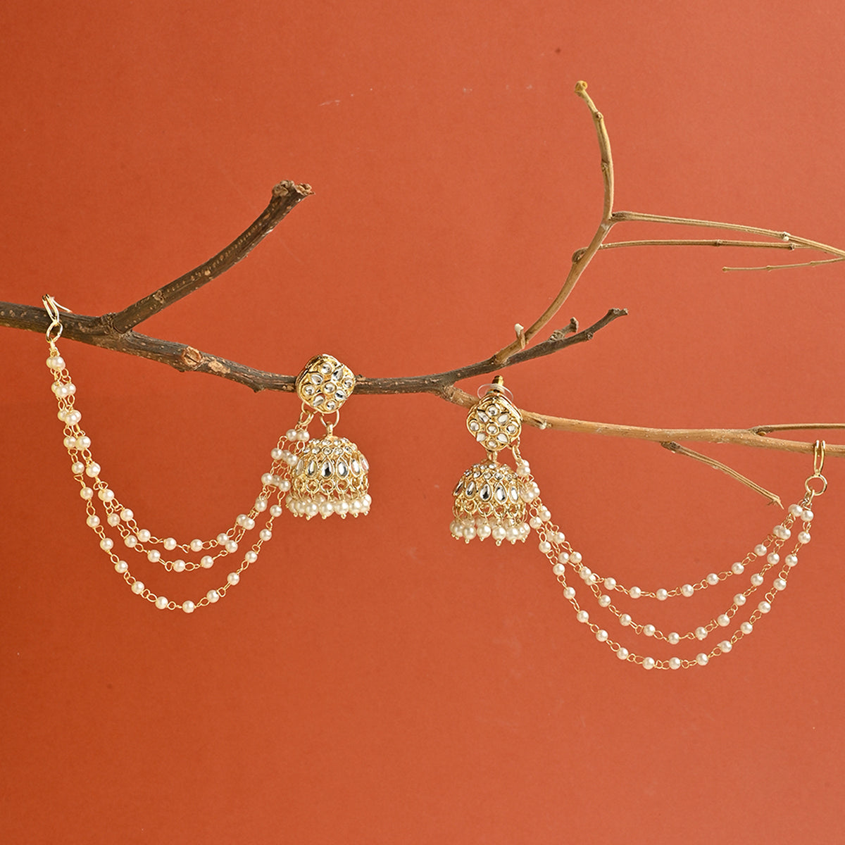Handcrafted Gulnaar Classic Jhumka With Pearl Ear Chain