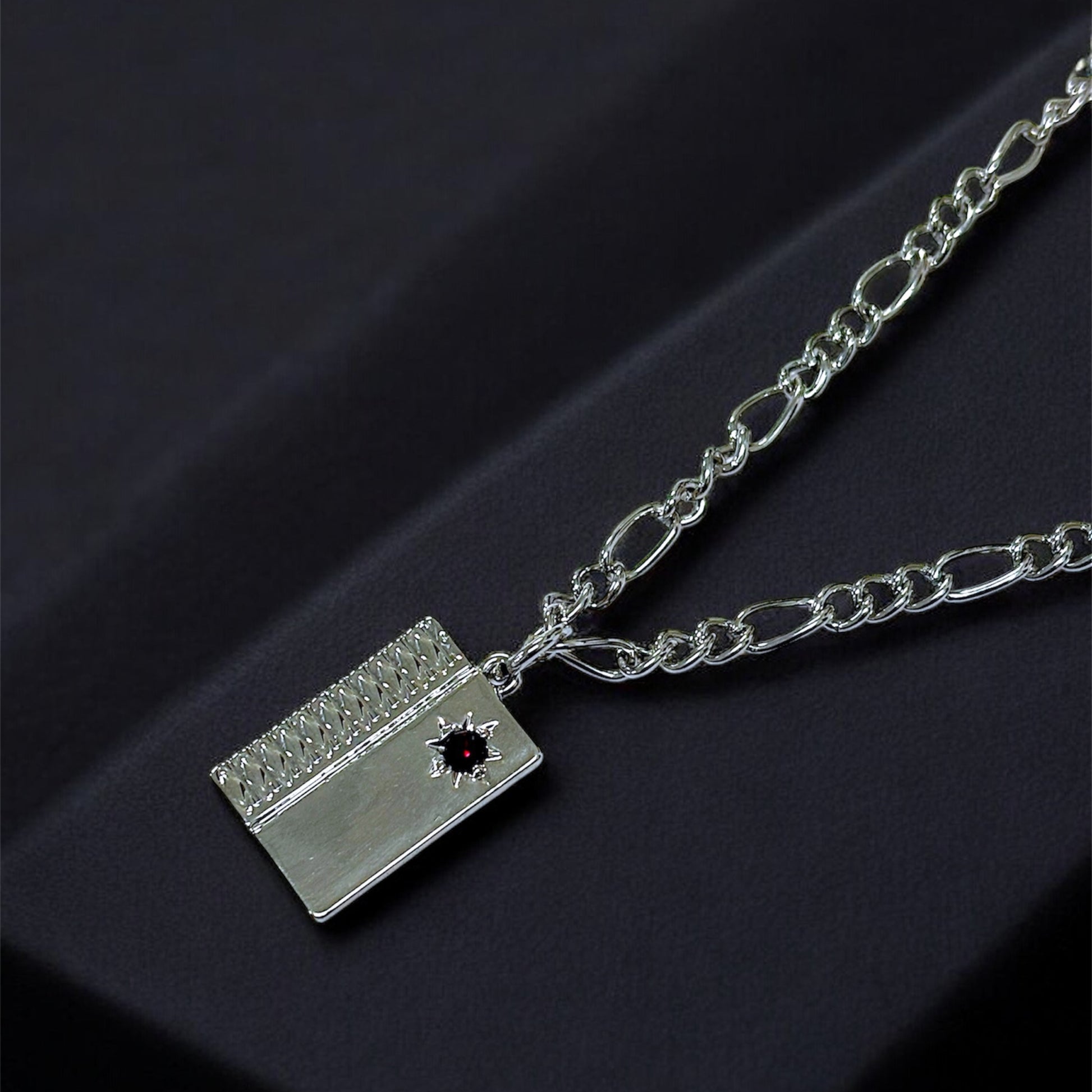 Urban Grid Silver Double-Layer Pendant Necklace for Men