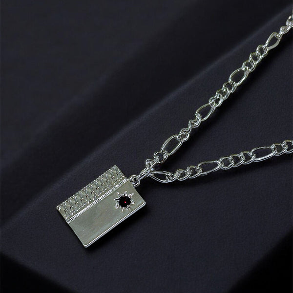 Urban Grid Silver Double-Layer Pendant Necklace for Men
