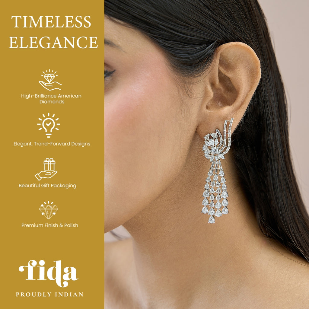 Rhodium Frost Tassel AD Drop Earrings