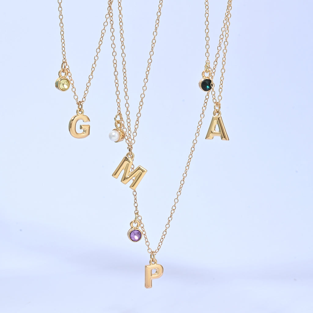 Personalised Initials & Birthstone Charms Necklace