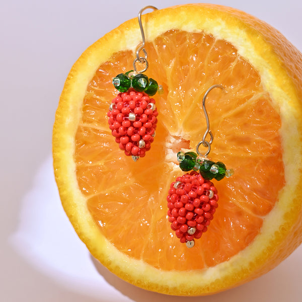 Strawberry Delight Red Beaded Drop Earrings