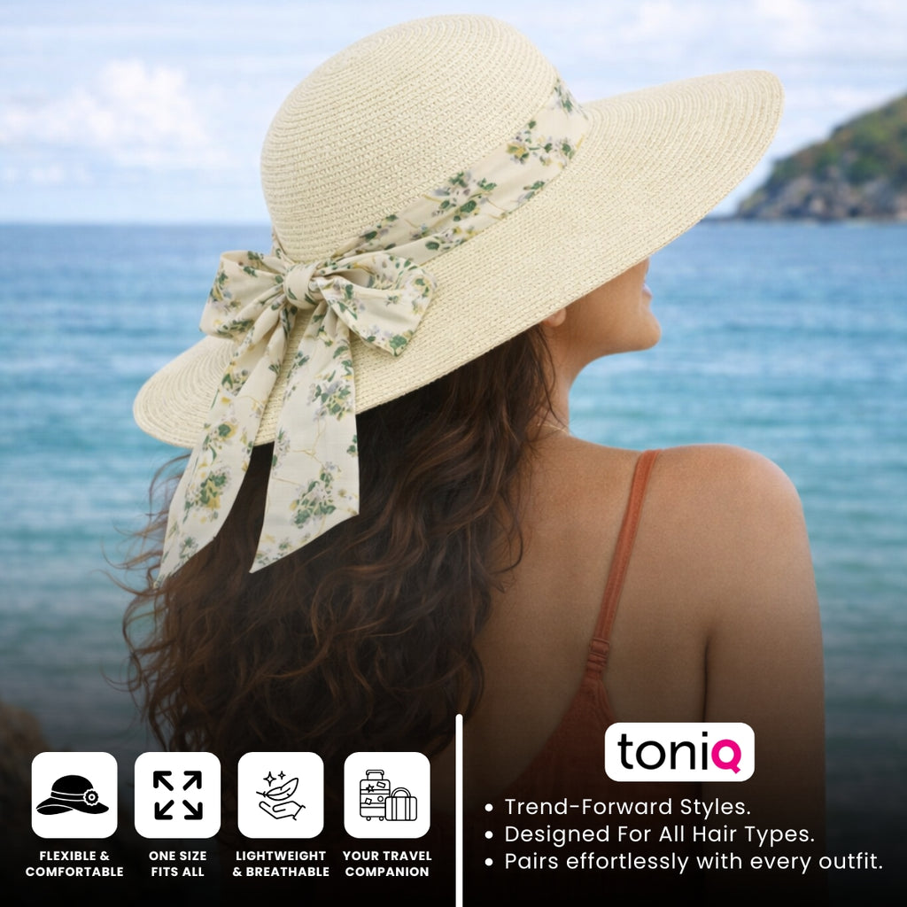 Ivory Floral Scarf White Beach Hat