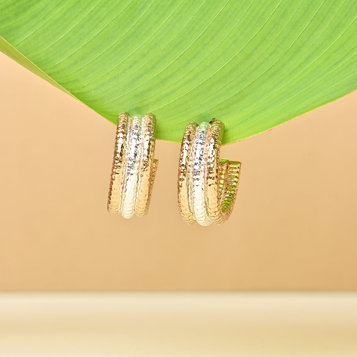 Textured Two-Tone Layered Hoop Earrings