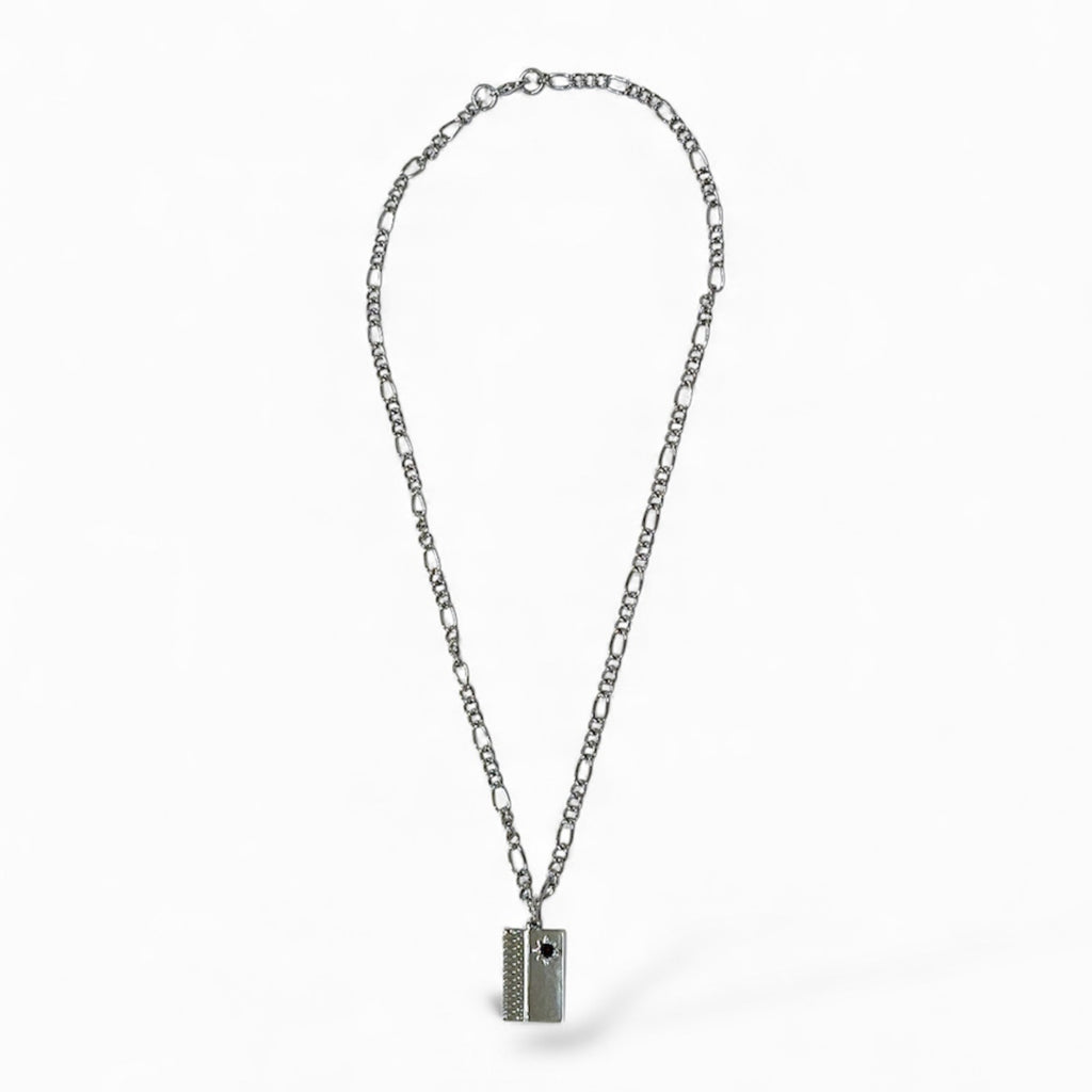 Urban Grid Silver Double-Layer Pendant Necklace for Men