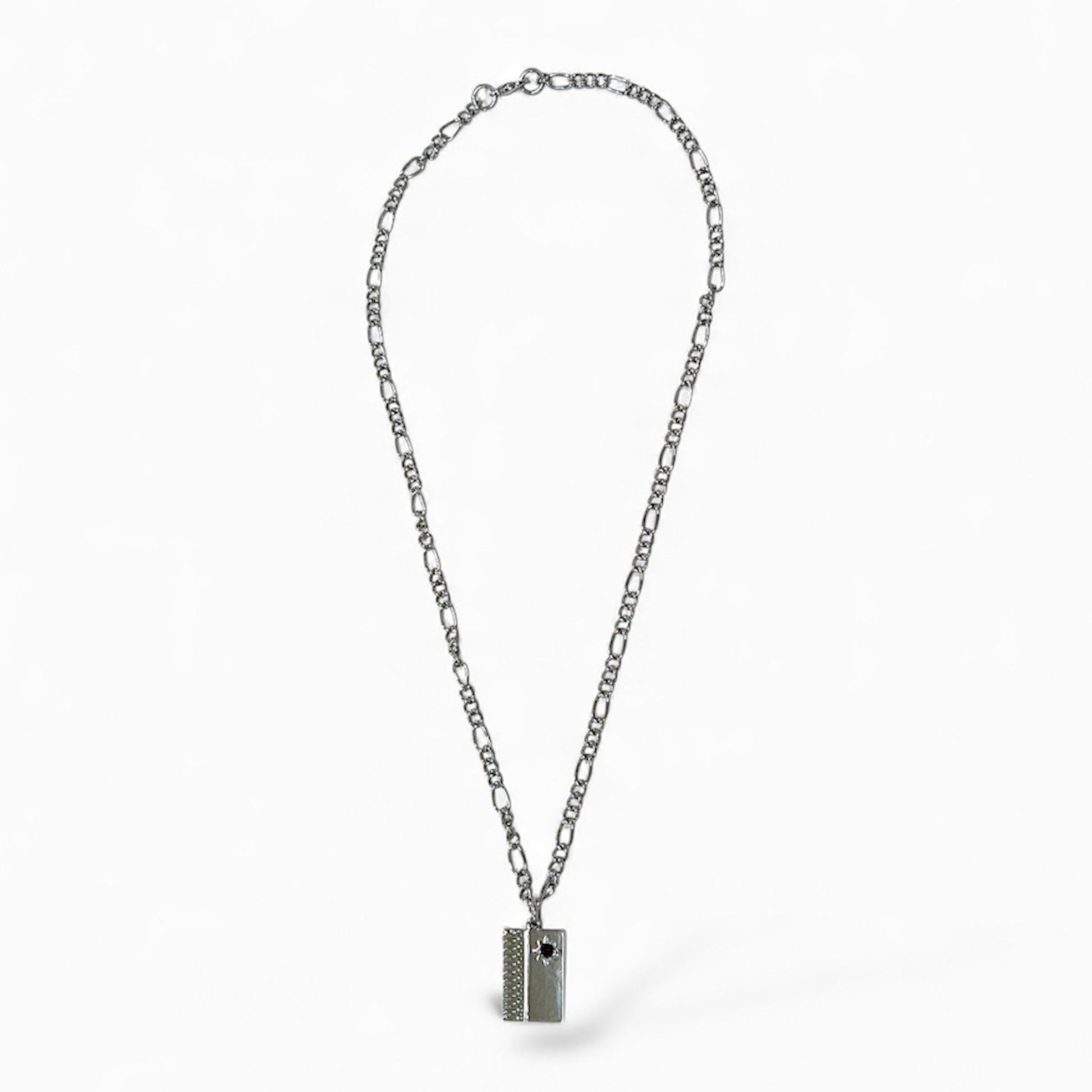 Urban Grid Silver Double-Layer Pendant Necklace for Men