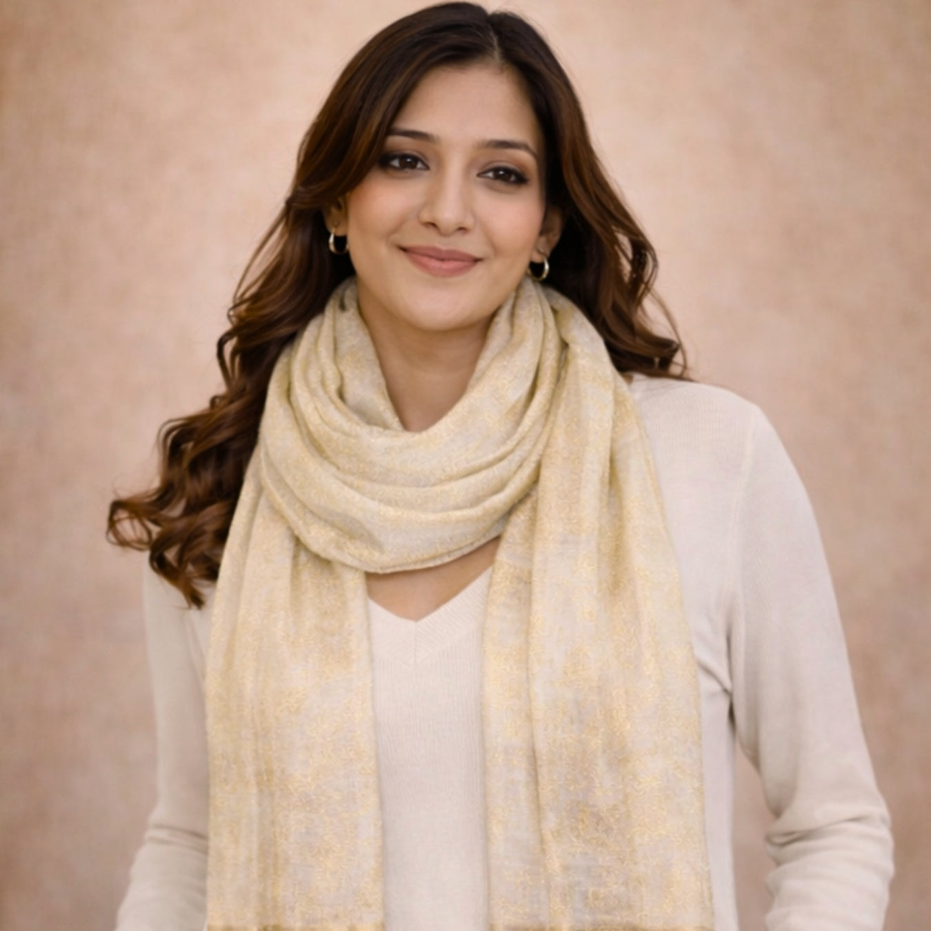Luminous White & Gold Zari Weave Scarf