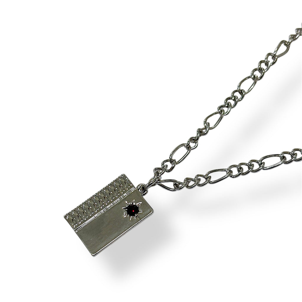 Urban Grid Silver Double-Layer Pendant Necklace for Men