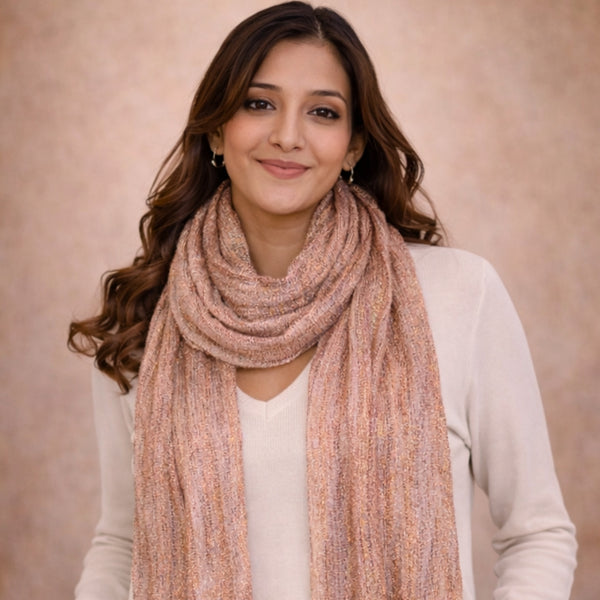 Ethereal Gold & Copper Shimmer Knit Scarf