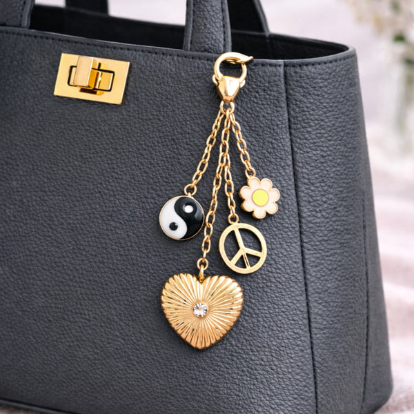 Golden Daisy Yin-Yang Heart Bag Charm