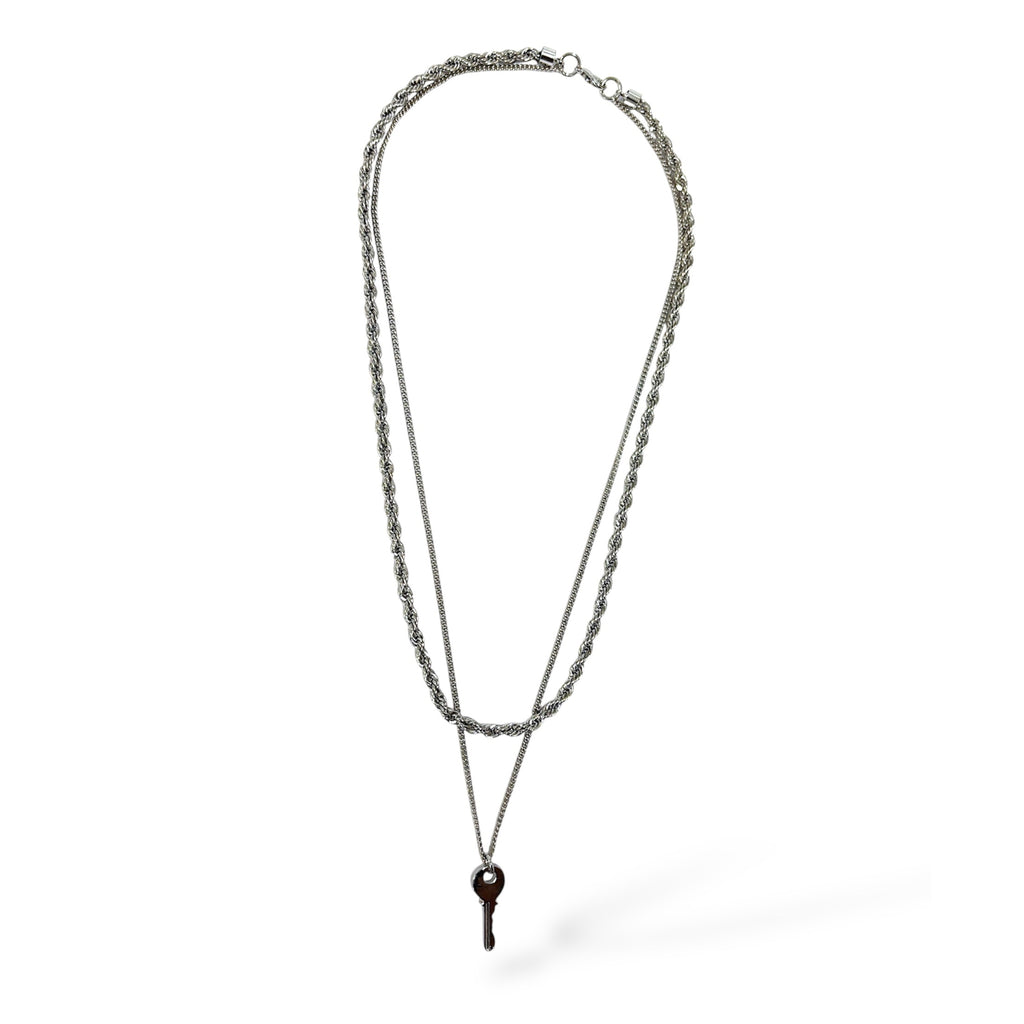 Urban Key-Link Double-Layered Silver Necklace