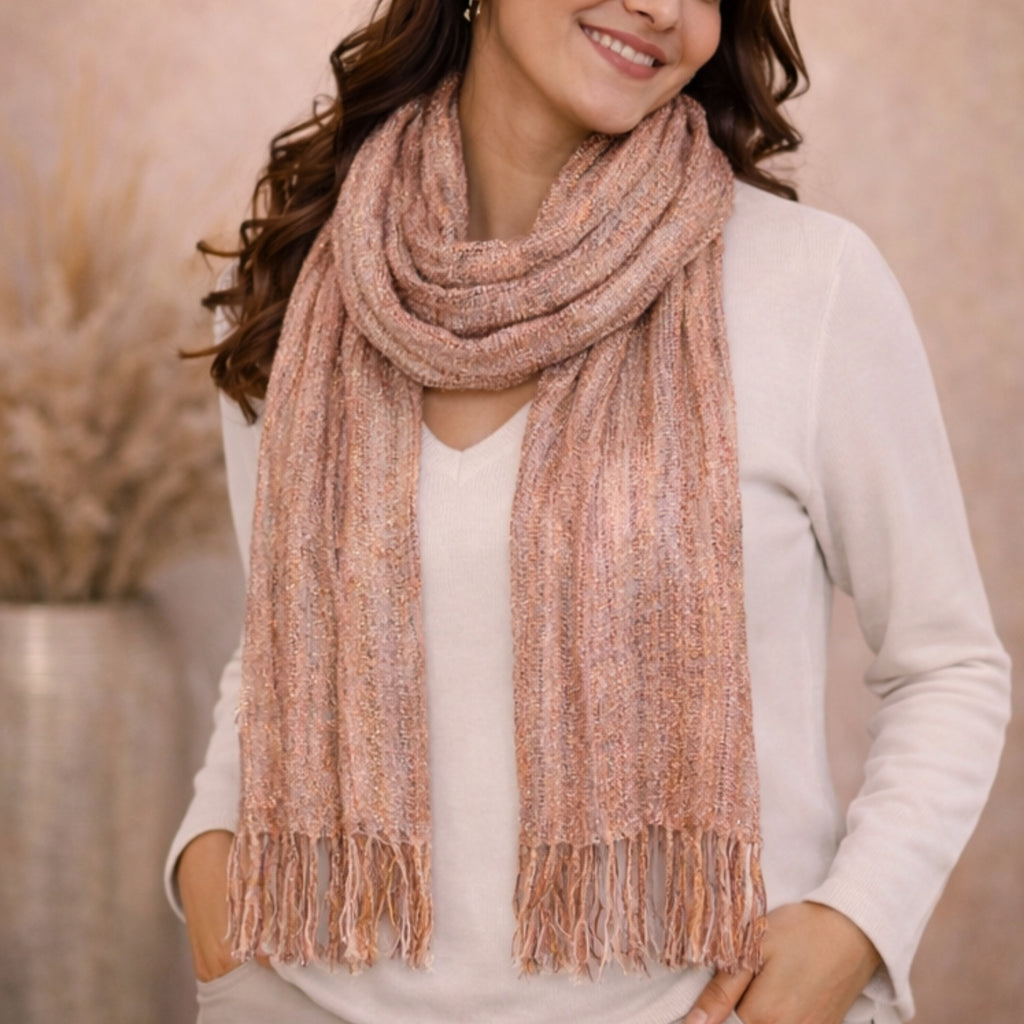 Ethereal Gold & Copper Shimmer Knit Scarf