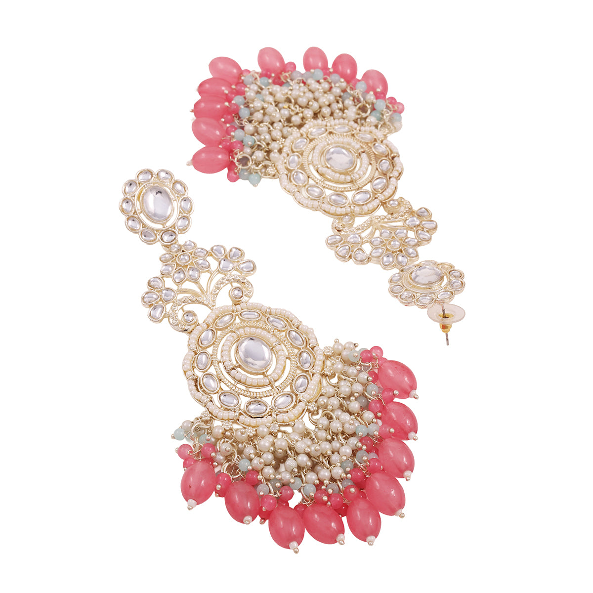 Nazakat Pink & Golden Chandelier Drop Beaded Earrings