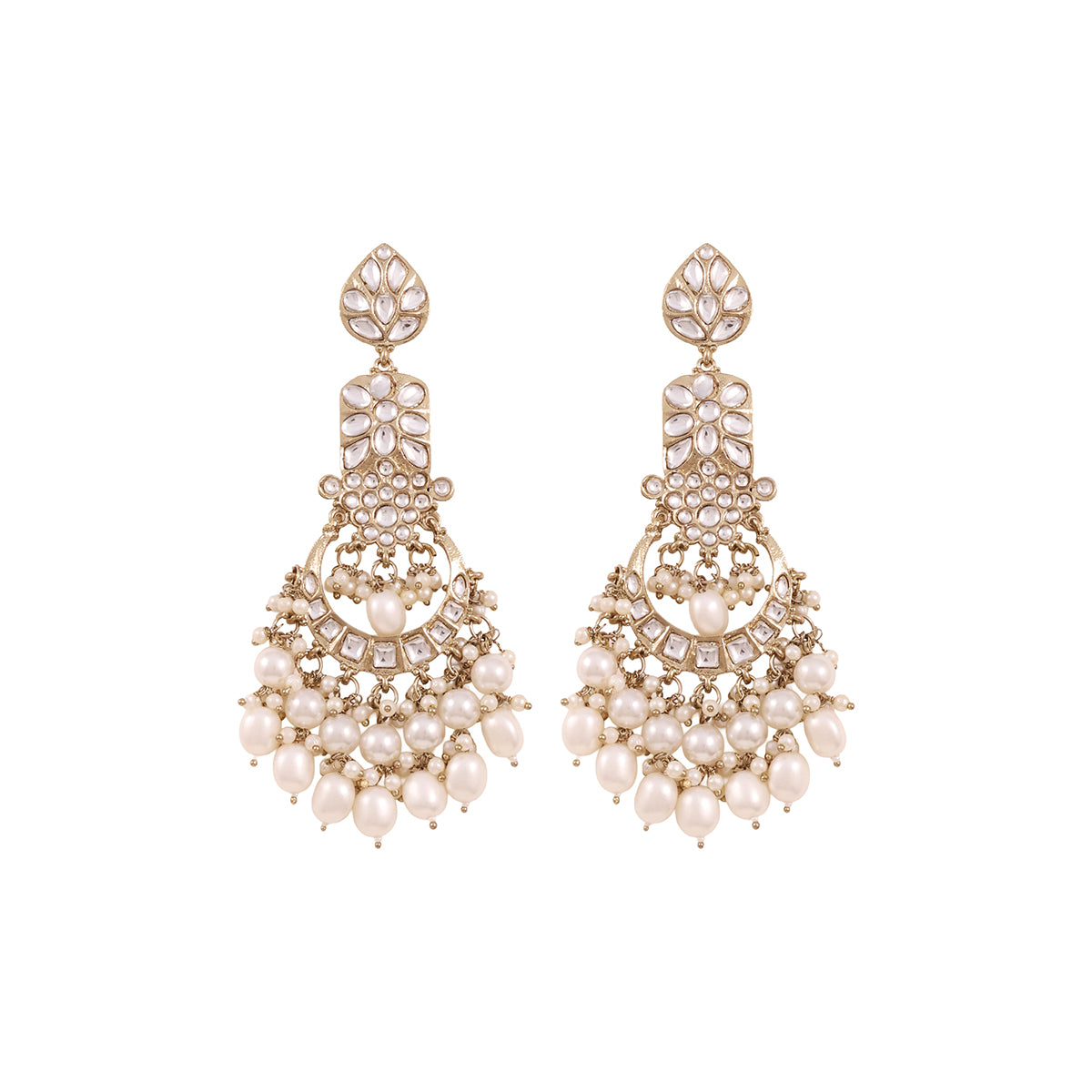 Golden Polki-Inspired Chandbali Pearl Drop Earrings