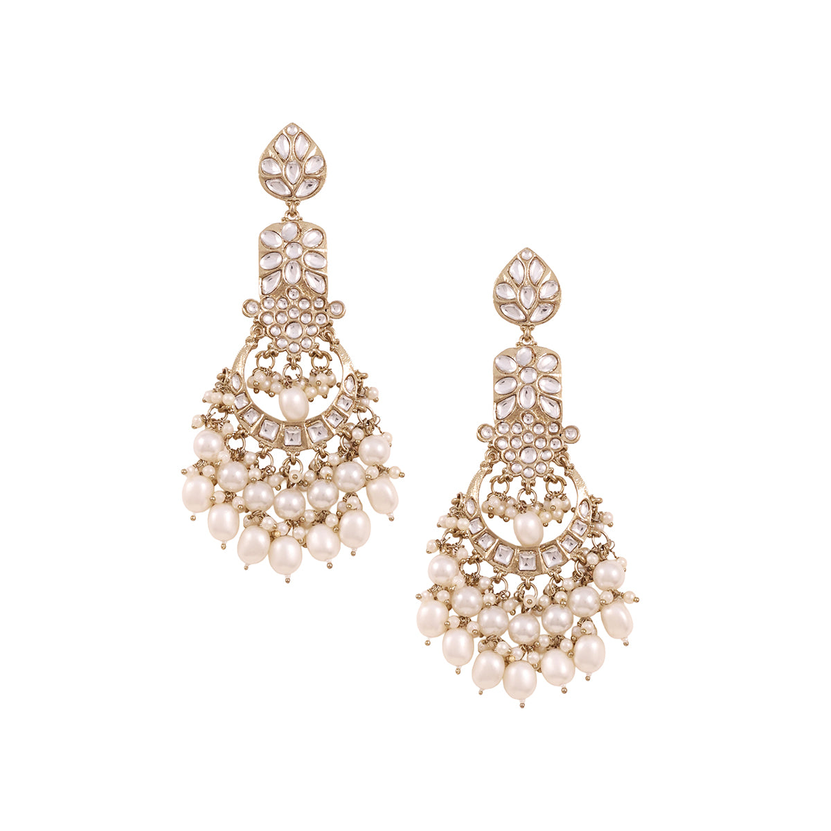 Golden Polki-Inspired Chandbali Pearl Drop Earrings