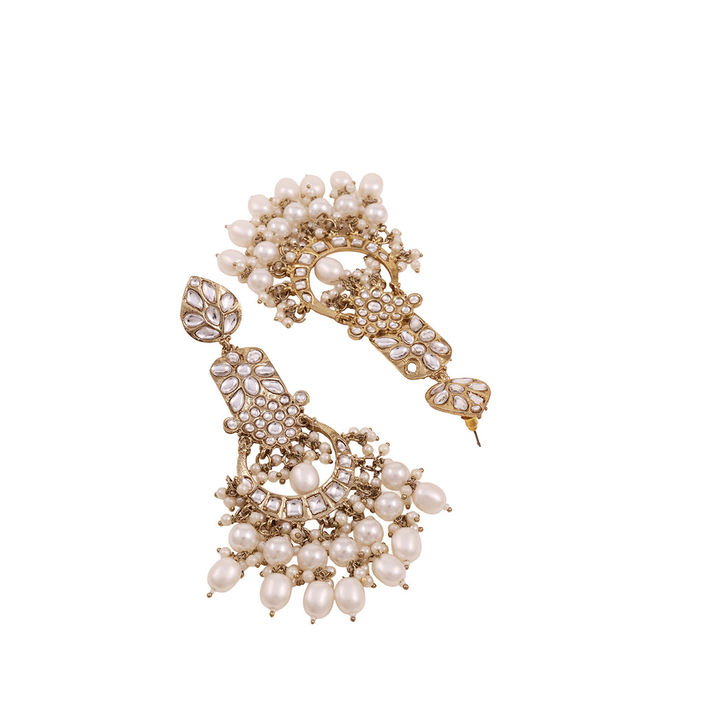 Golden Polki-Inspired Chandbali Pearl Drop Earrings