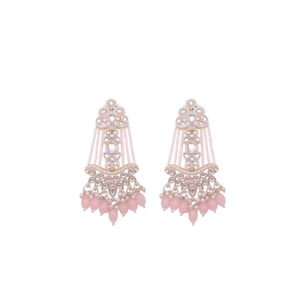 Blush Radiance Kundan & Pearl Drop Statement Earrings